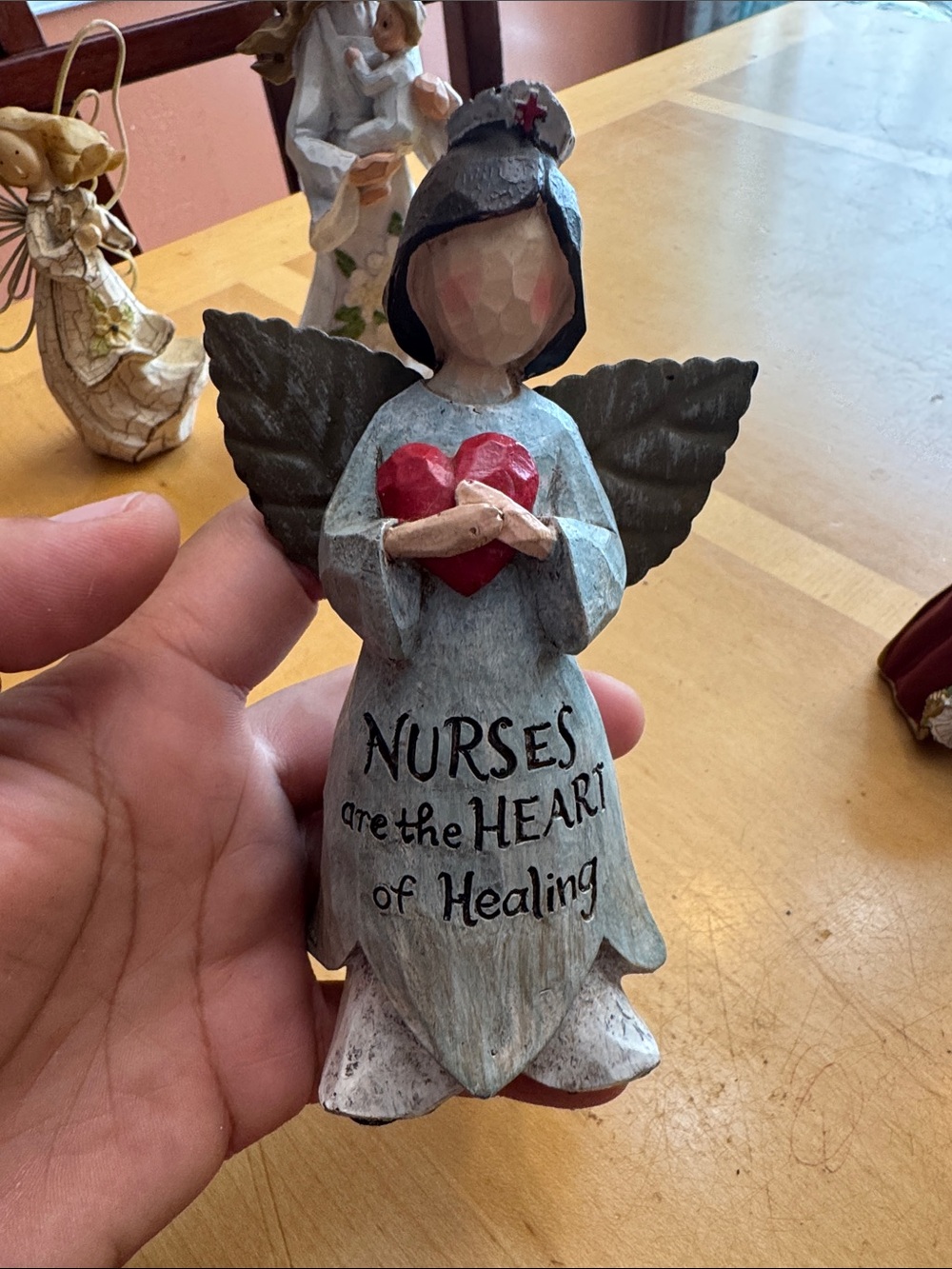 Set of Four Angel Figurine in White, Cream, Gray & Red - Picture 6 of 15